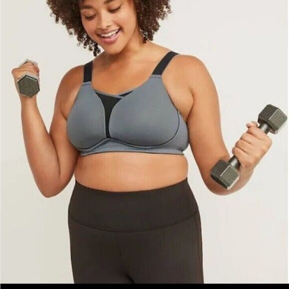 LIVI Active High Impact Sport Bra Wicking Max Support No Wire Molded Gray 46DD - Picture 1 of 6